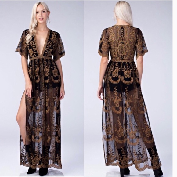 Honey Punch Pants - NWT Honey Punch Barcelona Floral Lace Maxi Romper